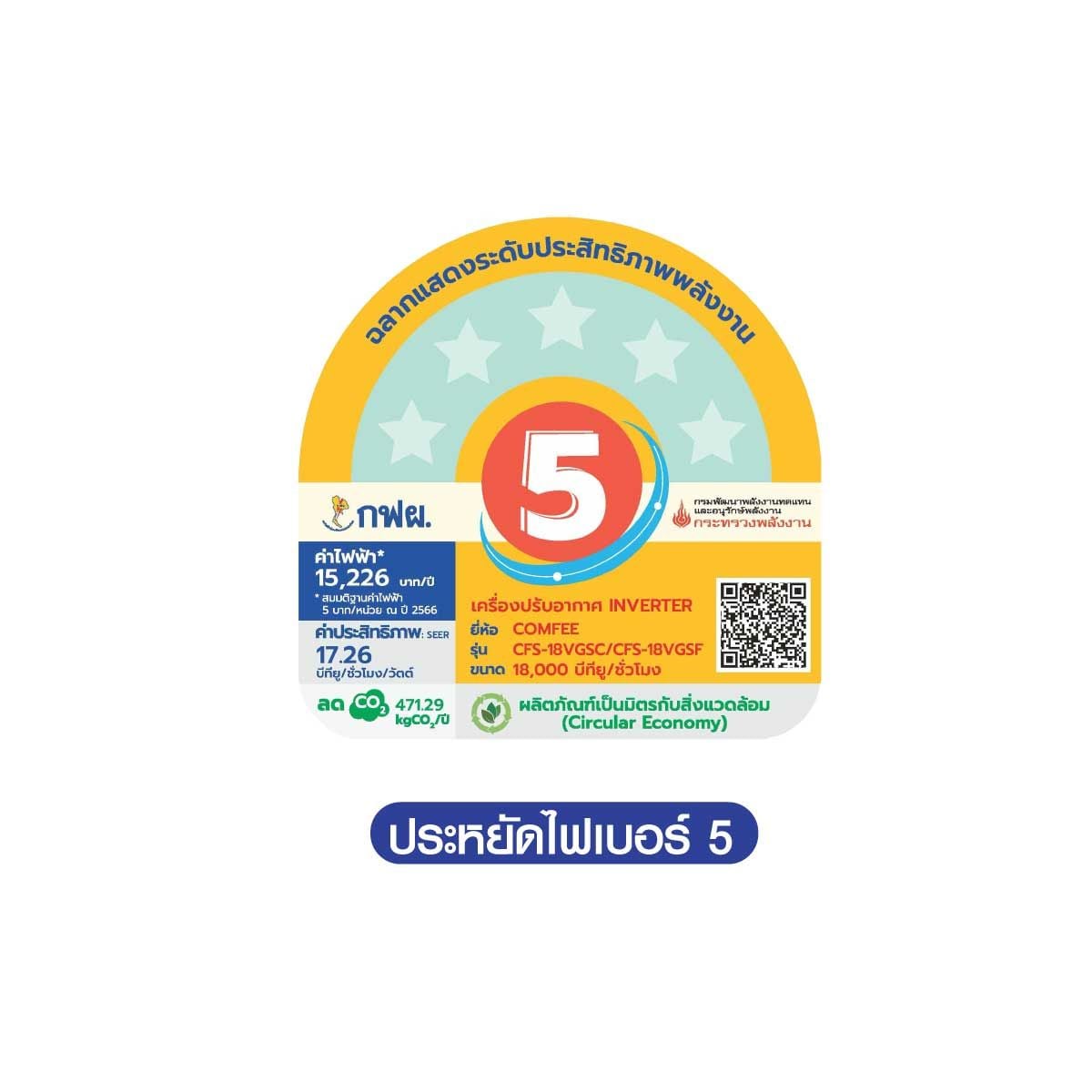 Comfee เครื่องปรับอากาศติดผนัง รุ่น18000BTU INV รุ่นCFS-18VGDF