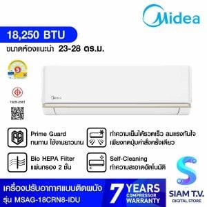 MIDEAเครื่องปรับอากาศติดผนัง18,000BTU Fixspeed Tornado รุ่นMSAG-18CRN8-IDU