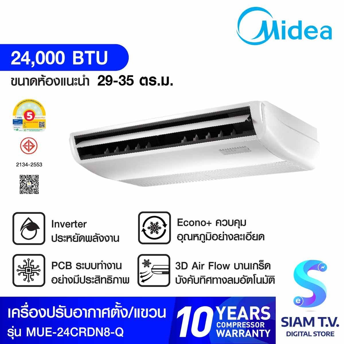 MIDEA เครื่องปรับอากาศตั้งพื้นหรือแขวนใต้ฝ้า 24,000 BTU INVERTER 220V รุ่น MUE-24CRDN8-Q