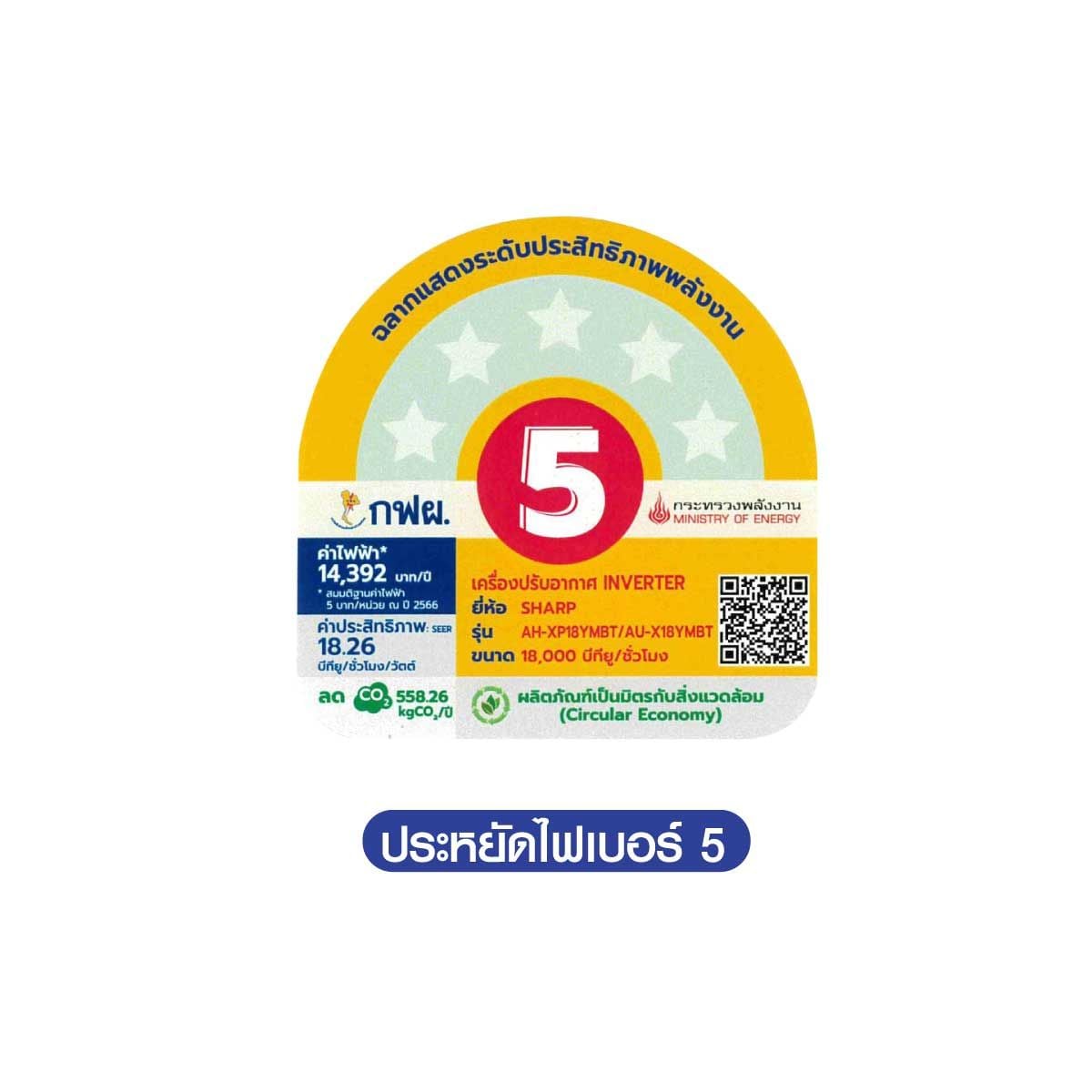 SHARP แอร์ เครื่องปรับอากาศติดผนัง18000BTU Plasmacuster INVERTER  รุ่นAH-XP18YMBT