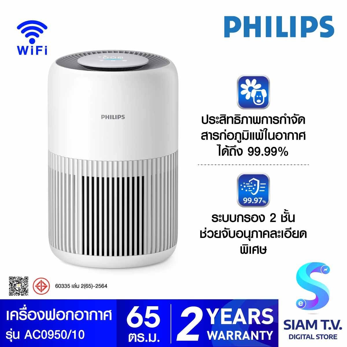 PHILIPS เครื่องฟอกอากาศ65ตร.ม. WI-FI รุ่นAC0950/10
