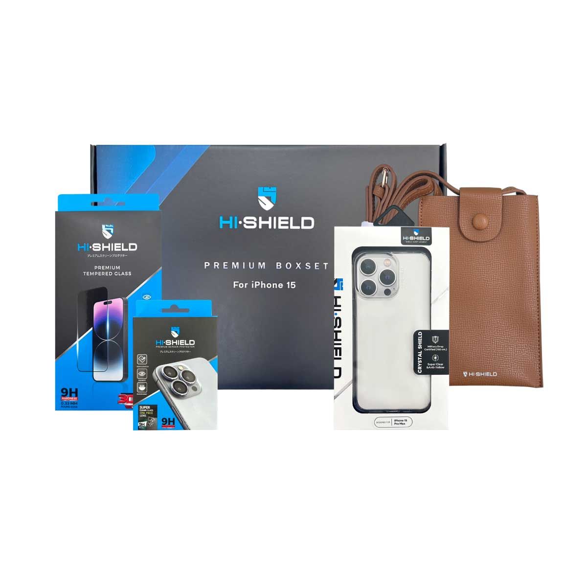 HI-SHIELD  Boxset1 iPhone15 ProMax  ( 3DTS + LENS ฟิล์มกล้อง LENS One Piece + Crystal case + กระเป๋า)