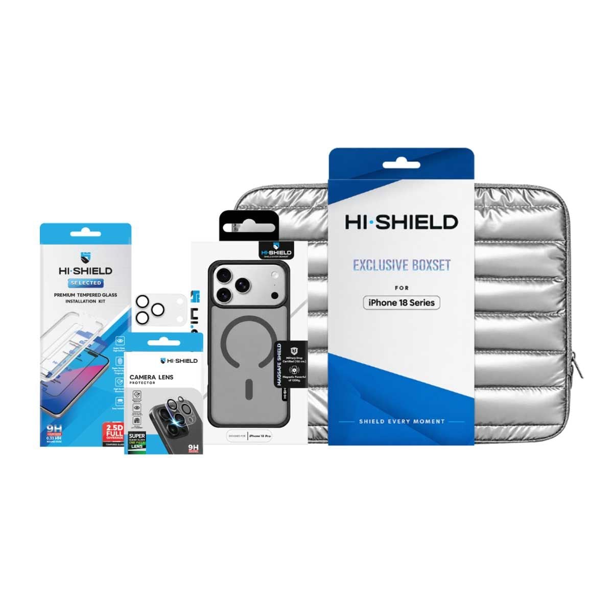 Hi-Shield BOXSET3 iPhone 18 Pro (ฟิลม์กระจก+เลนส์ใสเต็มแผ่น+Magnetic Case สีดำ+กระเป๋า)