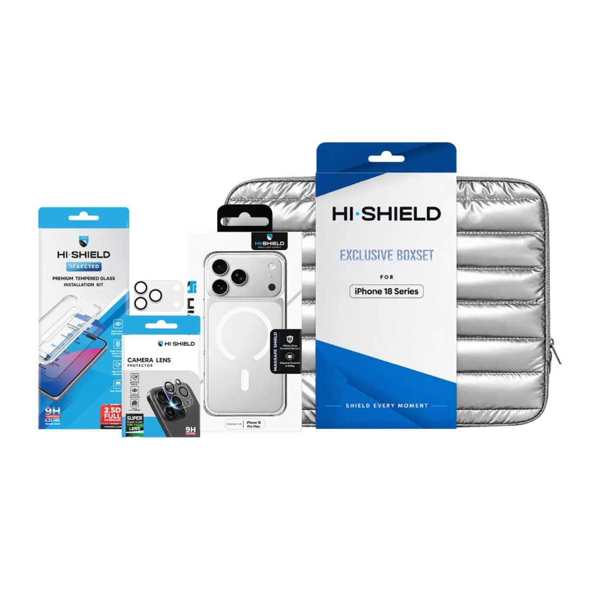Hi-Shield BOXSET4 iPhone18 Pro Max (ฟิลม์กระจก+เลนส์ใสเต็มแผ่น+Magnetic Case ใส+กระเป๋า)