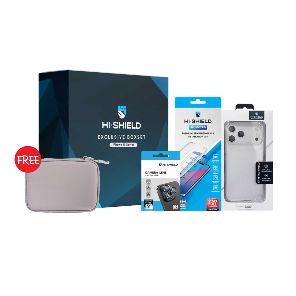 HI-SHIELD Boxset สำหรับสมาร์ทโฟนรุ่นที่ 17ProMax (ฟิลม์กระจก+เลนส์+Case+กล่องอะเนกประสงค์)