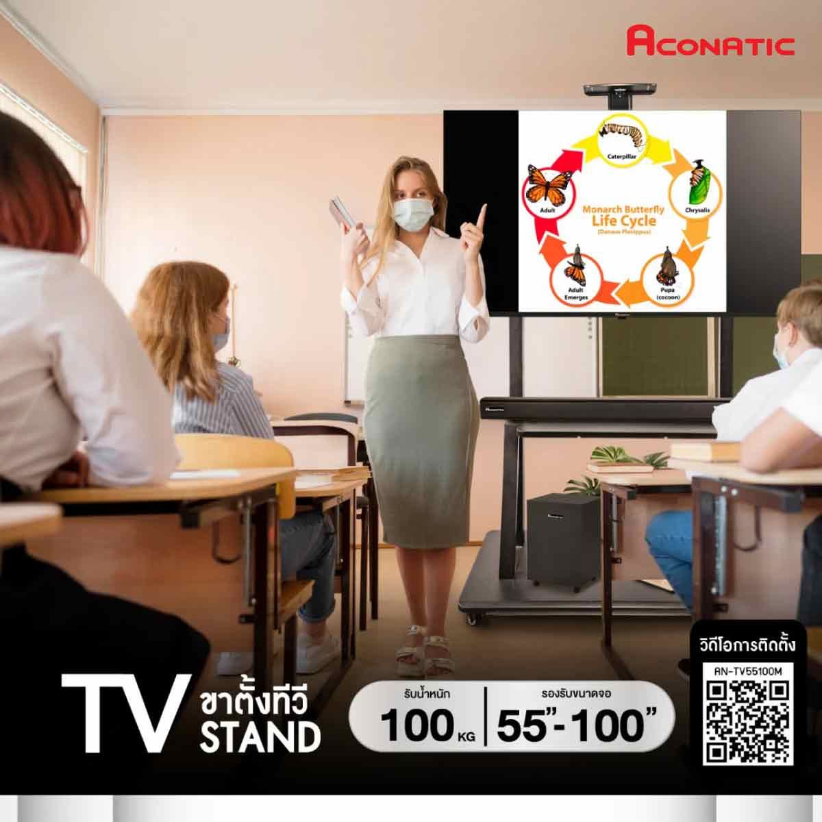 Aconatic ขาแขวนทีวีตั้งพื้นมีล้อเลื่อน55-100"สีดำ รุ่น AN-V55100M