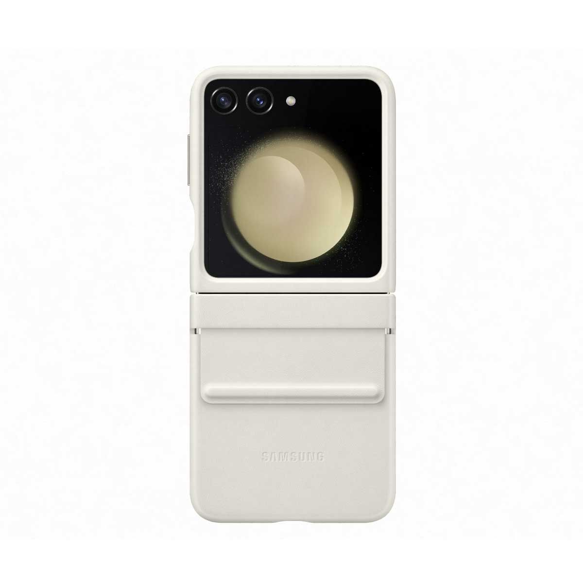 Galaxy  Z Flip5 Flap ECO-Leather Case Cream เคสหนังแท้คุณภาพสูง เนื้อสัมผัสนุ่ม