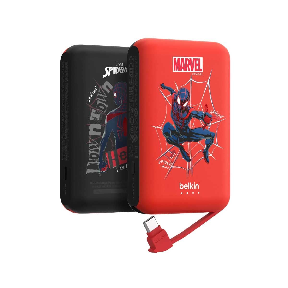 Belkin BoostCharge Power Bank (แบตเตอรี่สำรอง) 10000mAh with Integrated Cable - Spider-Man