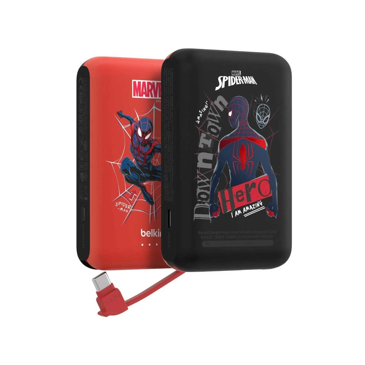 Belkin BoostCharge Power Bank (แบตเตอรี่สำรอง) 10000mAh with Integrated Cable - Spider-Man