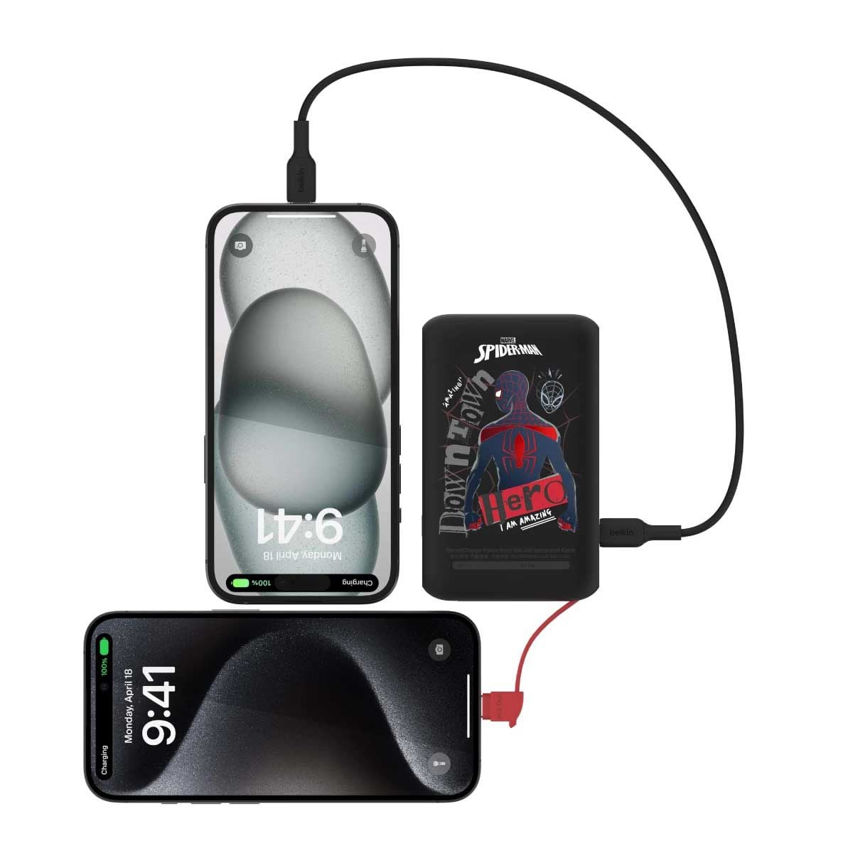 Belkin BoostCharge Power Bank (แบตเตอรี่สำรอง) 10000mAh with Integrated Cable - Spider-Man