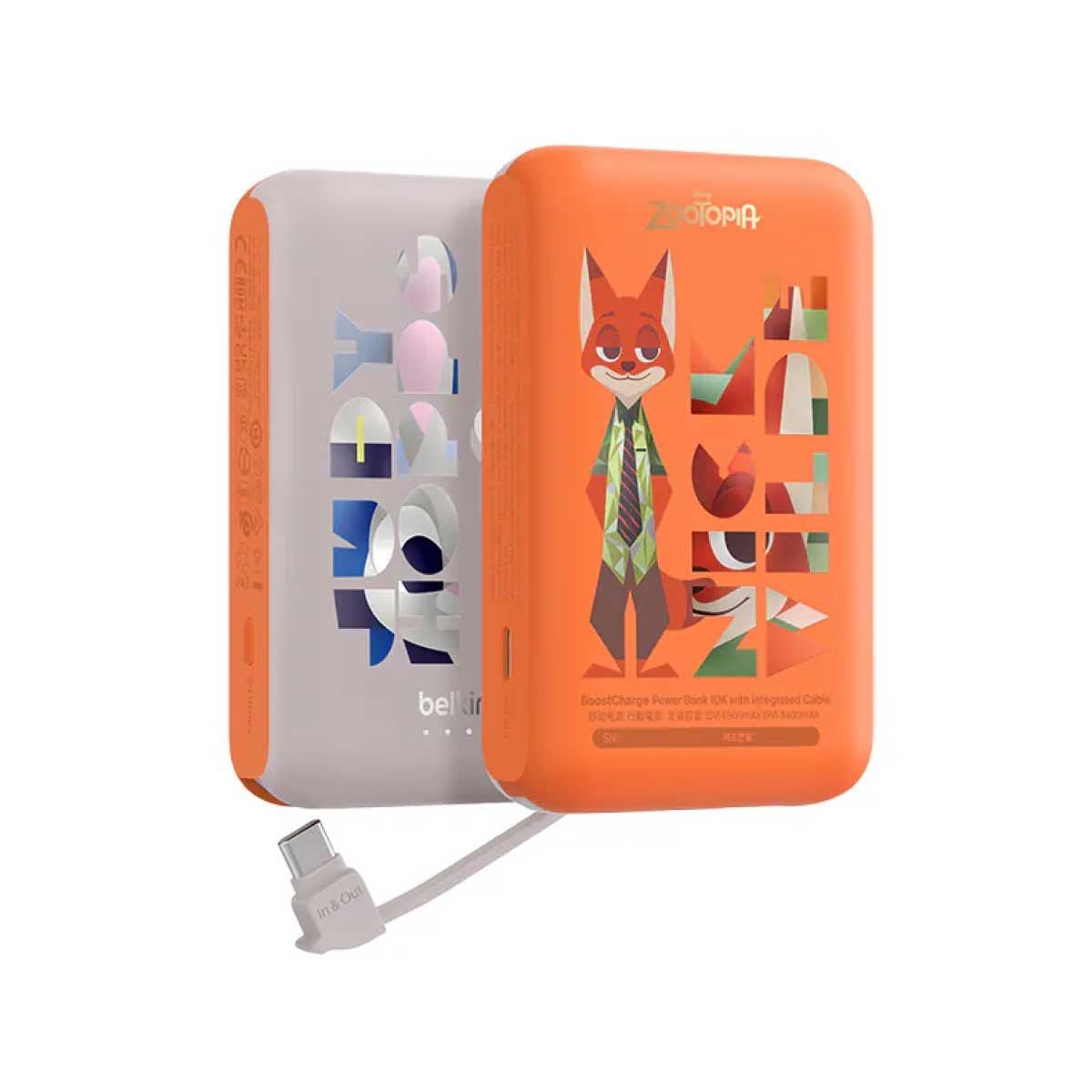 Belkin BoostCharge Power Bank (แบตเตอรี่สำรอง) 10000mAh with Integrated Cable - Zootopia
