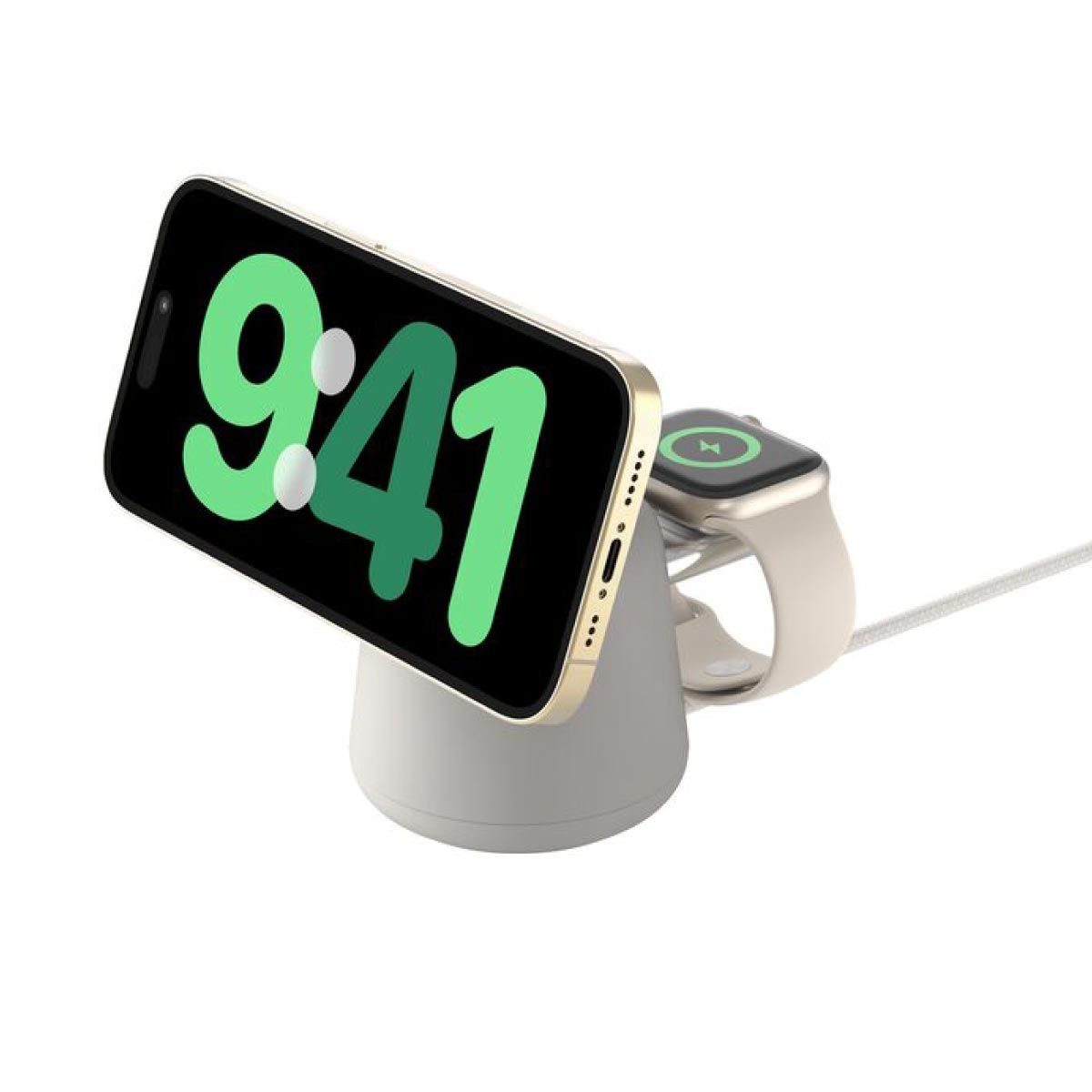 belkin แท่นชาร์จไร้สาย 2-in-1 พร้อม MagSafe 15W สีเบจ