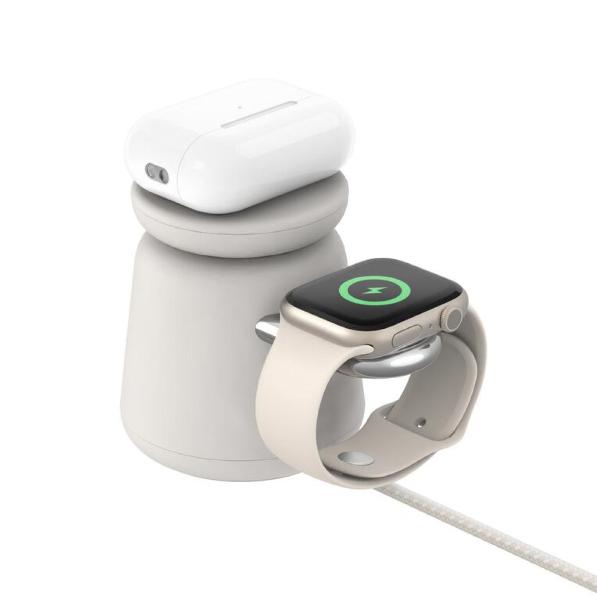 belkin แท่นชาร์จไร้สาย 2-in-1 พร้อม MagSafe 15W สีเบจ