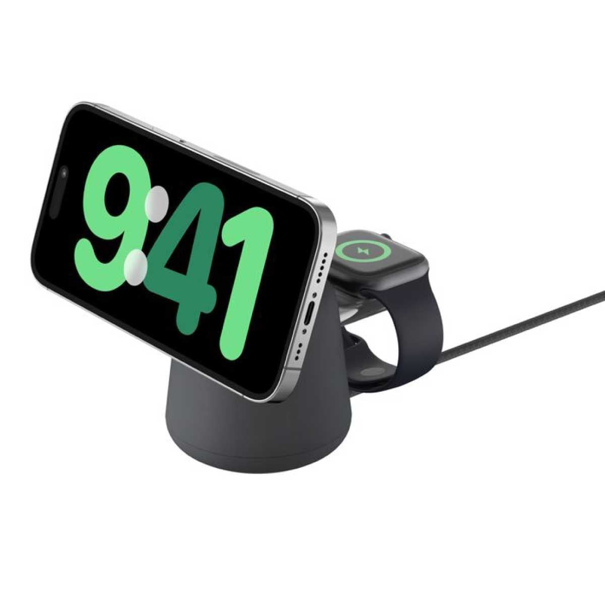 Belkin Wireless Charging Dock (แท่นชาร์จไร้สาย) 2 in 1 ชาร์จเร็วเทคโนโลยี Magsafe - สีดำ