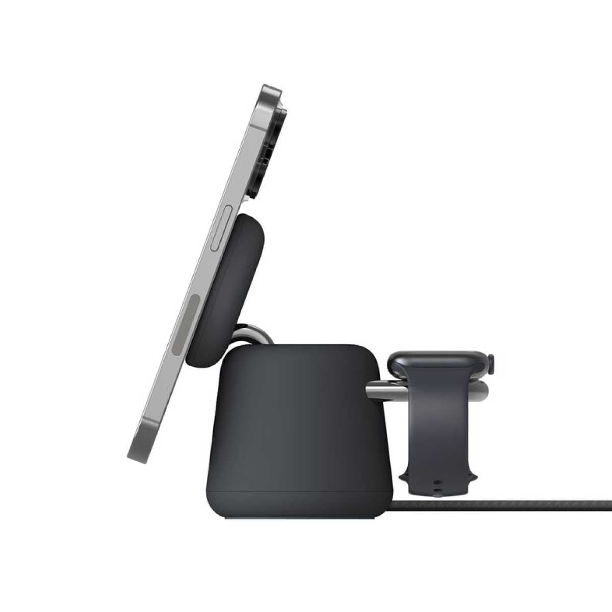 Belkin Wireless Charging Dock (แท่นชาร์จไร้สาย) 2 in 1 ชาร์จเร็วเทคโนโลยี Magsafe - สีดำ