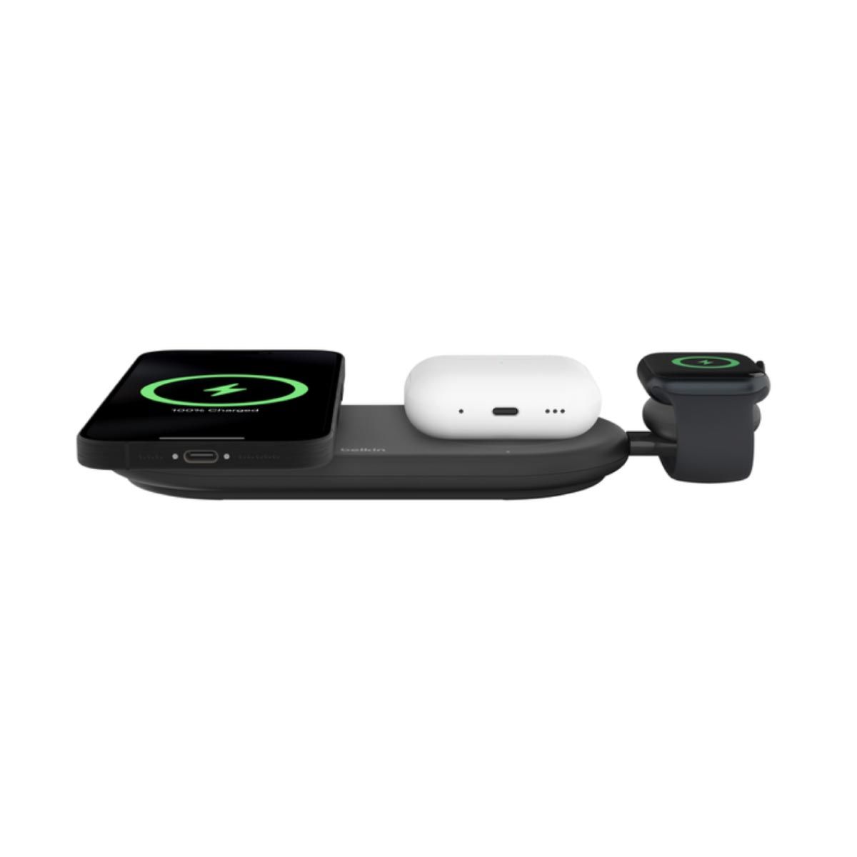 belkin แท่นชาร์จไร้สายแบบพับได้ 3-in-1 พร้อม Qi2 Wireless 15W  สีดำ