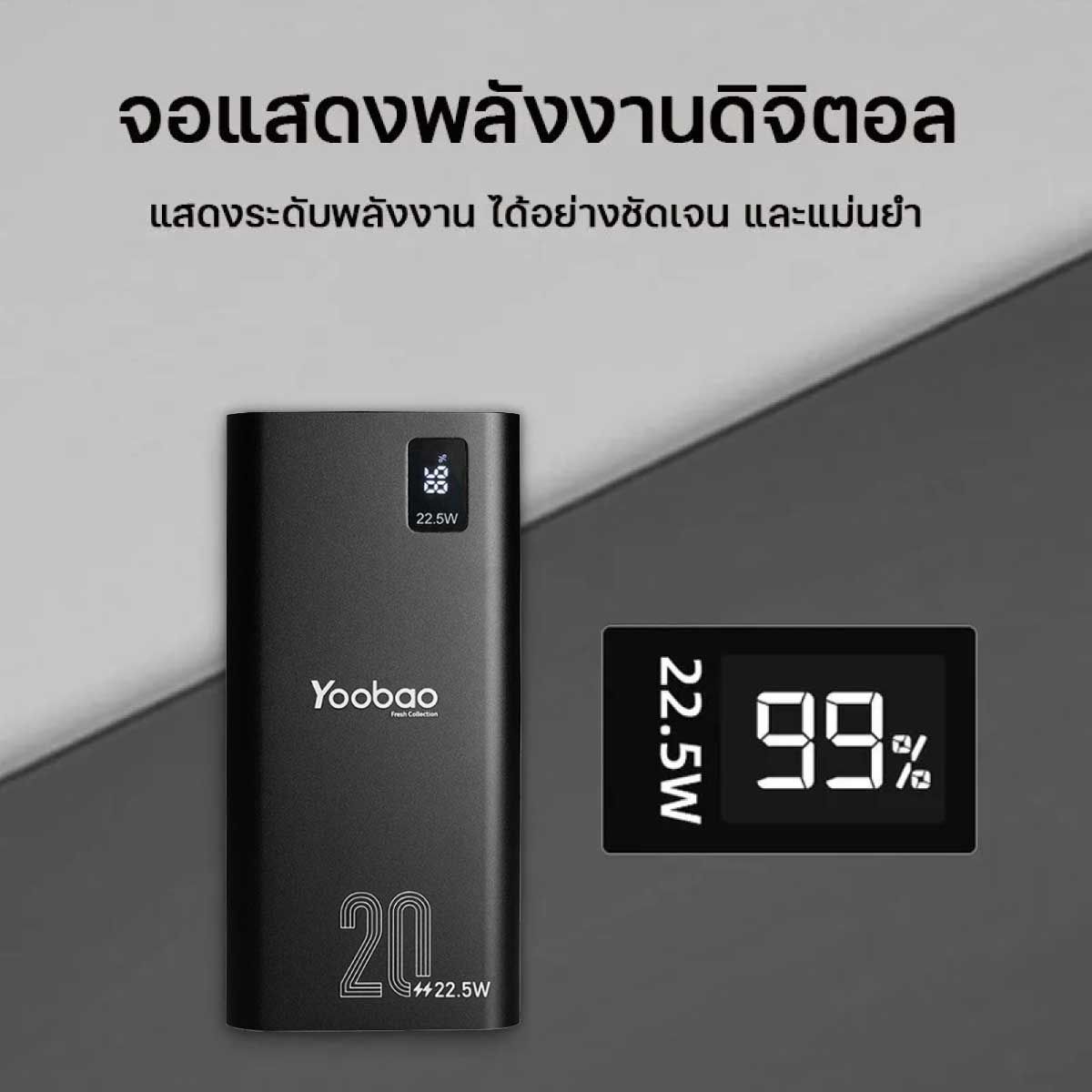 YOOBAO Powerbank 20000mAh รุ่นPD28-V2/Black Fast Charge/QC/PD20W รองรับการชาร์จเร็ว LCD Display Aluminum+ABS