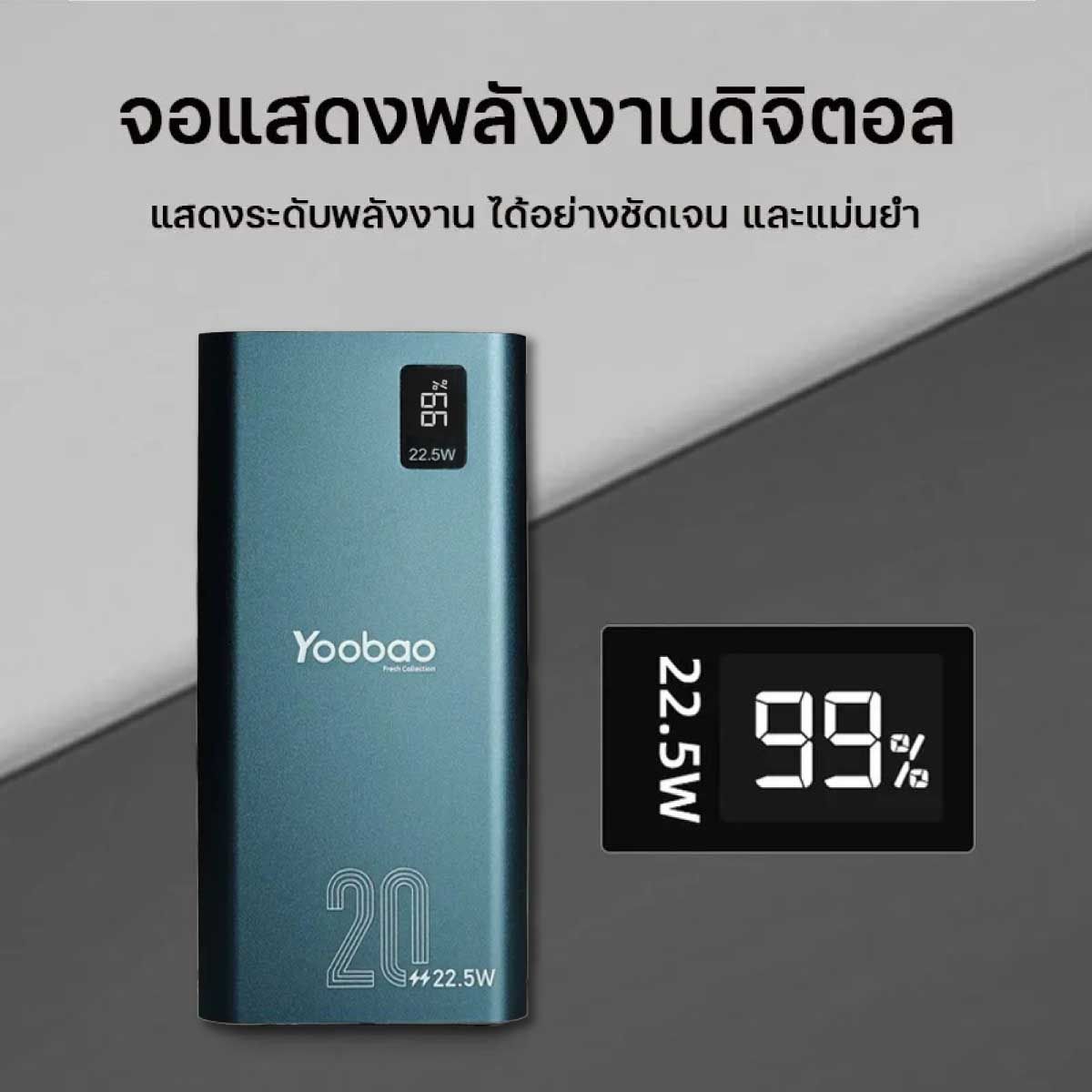 YOOBAO Powerbank 20000mAh รุ่นPD28-V2/Blue Fast Charge/QC/PD20W รองรับการชาร์จเร็ว LCD Display Aluminum+ABS