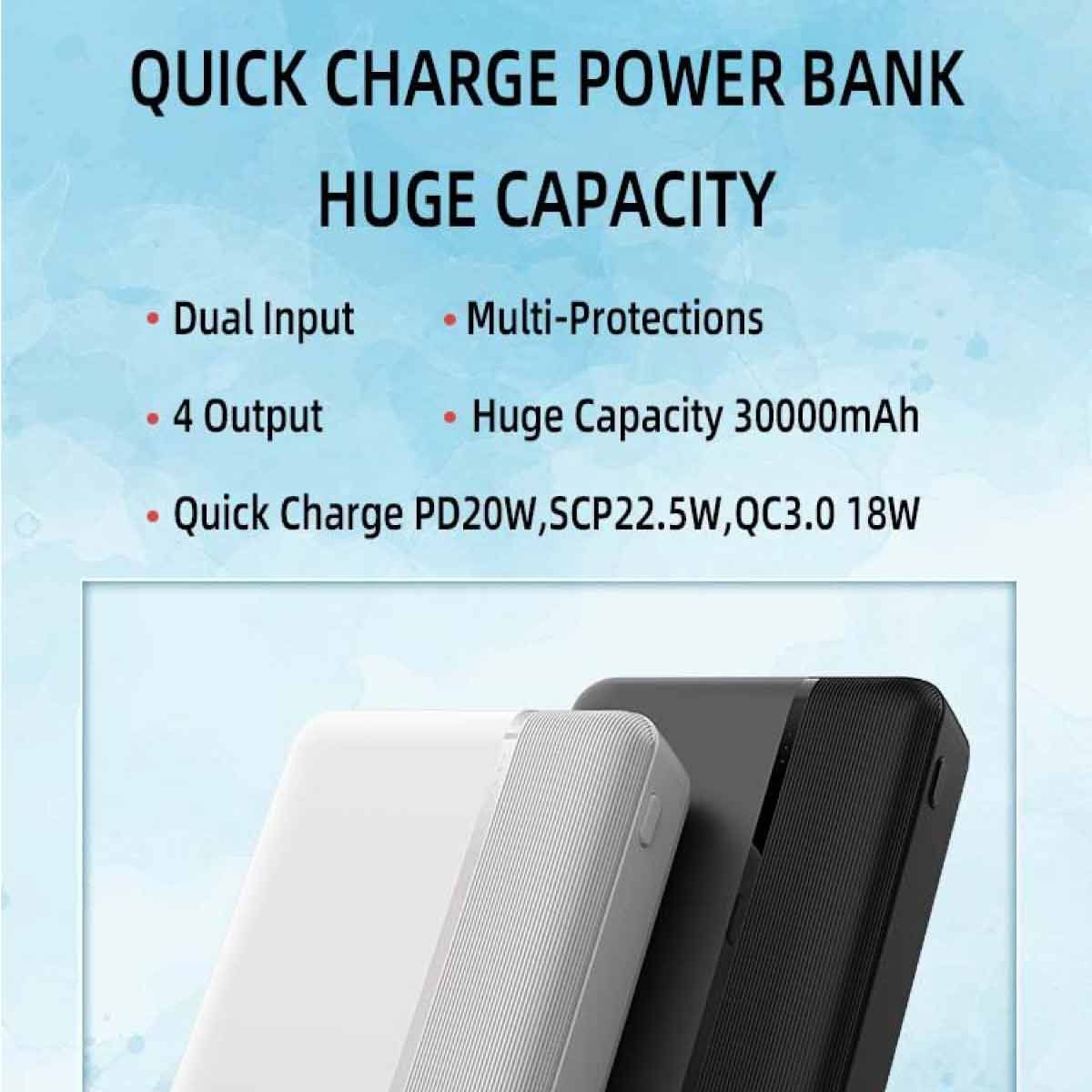 Yoobao PD38 Powerbank 30000mAh Fast Charge/QC/PD20W (Black) แสดงสถานแบตเตอรี่ไฟ Led 4 จุด