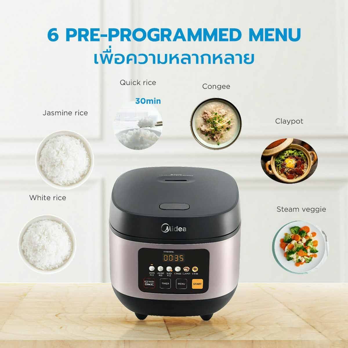MIDEA หม้อหุงข้าวดิจิตอล 1.8 ลิตร รุ่น MB-FS5020W