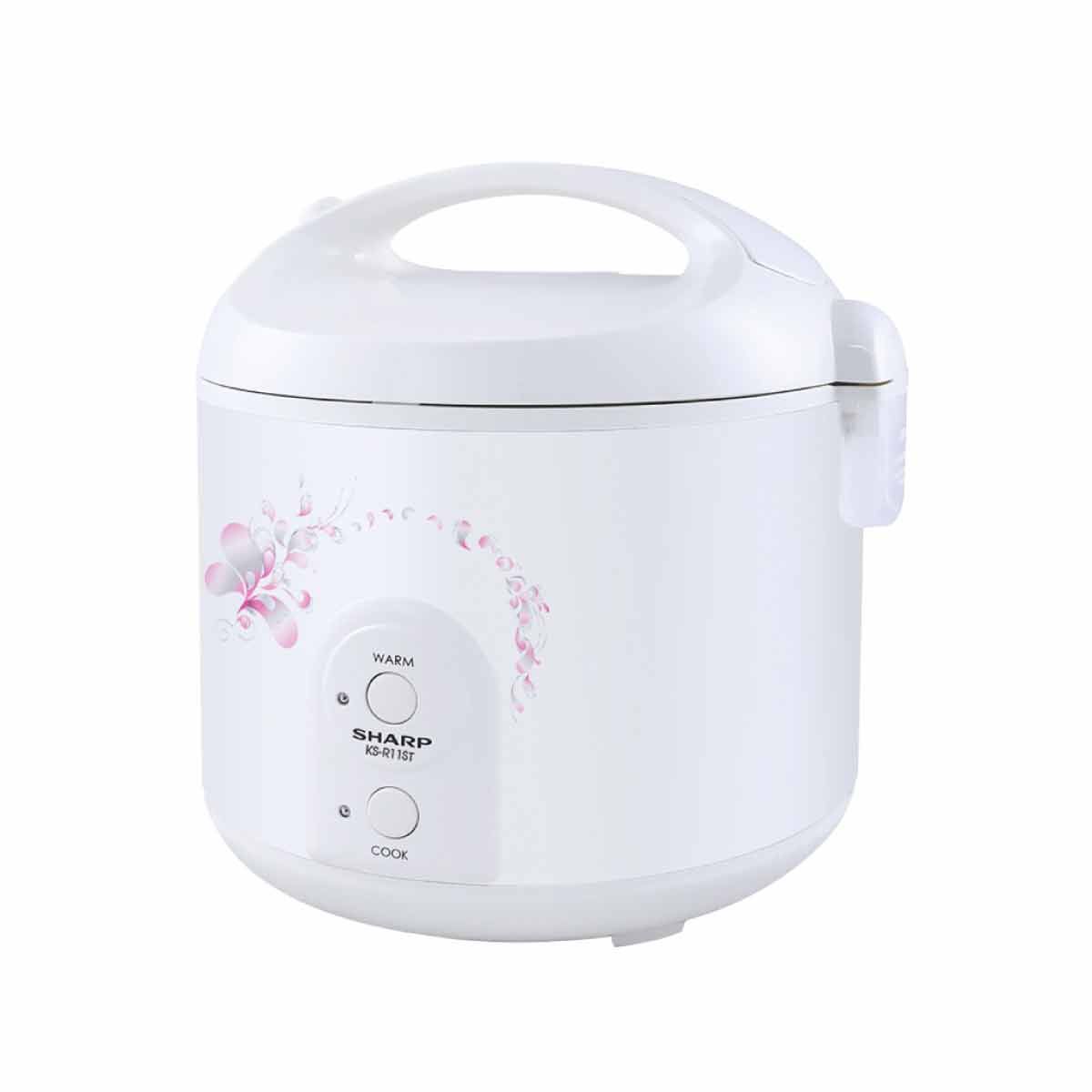 SHARP หม้อหุงข้าวอุ่นทิพย์1ลิตร สีขาวลายดอกไม้ รุ่นKS-R11STSIP