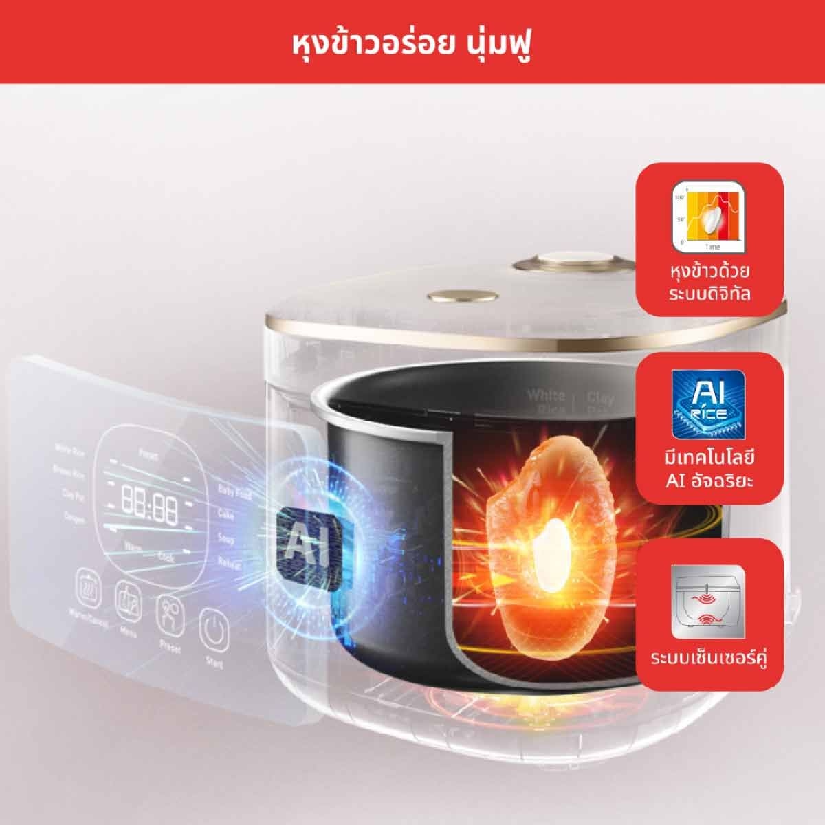 TEFAL Rice Mate หม้อหุงข้าว 0.7ลิตร AI รุ่นRK515166