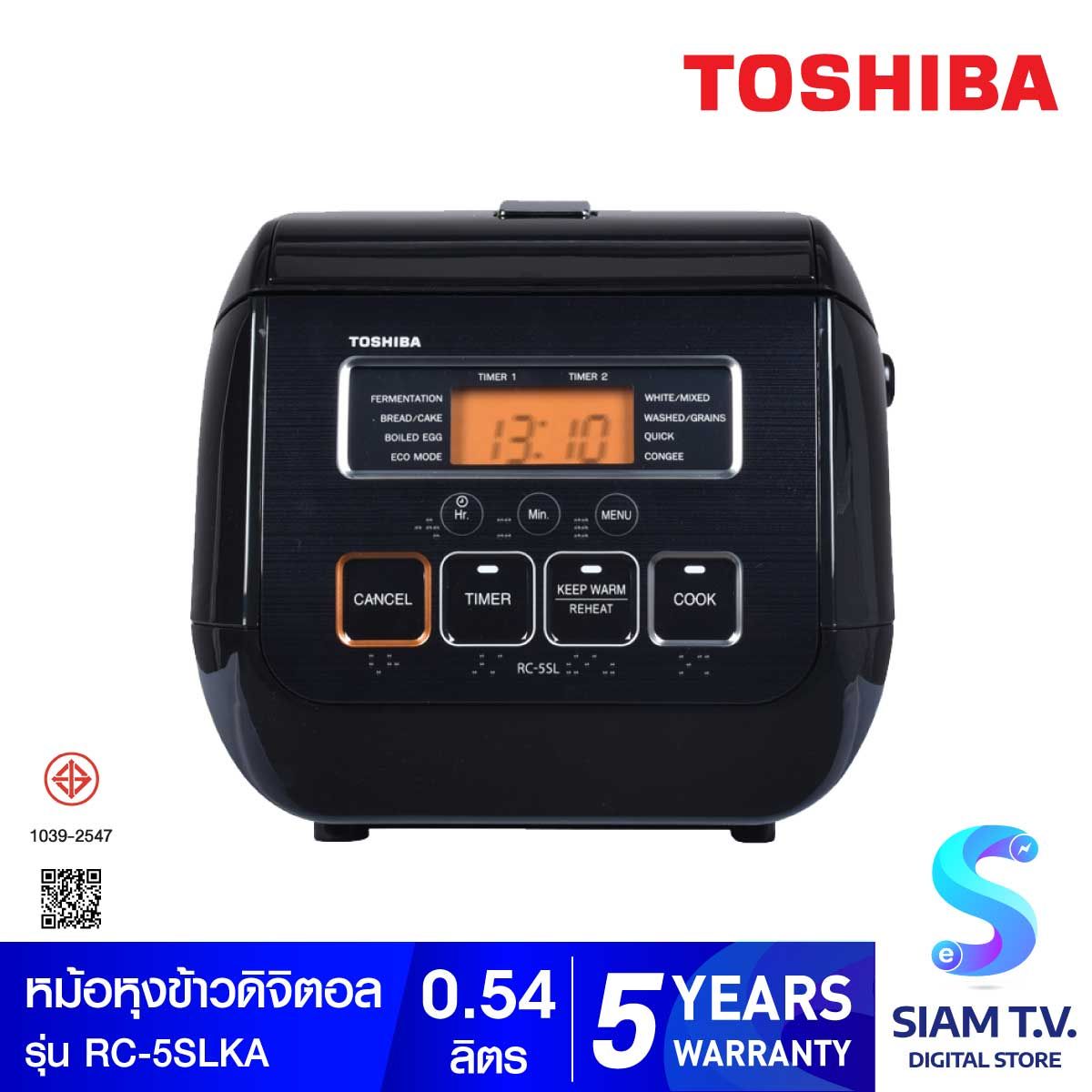 TOSHIBA หม้อหุงข้าวดิจิตอล 0.54ลิตร (สีดำ) รุ่น RC-5SLKA