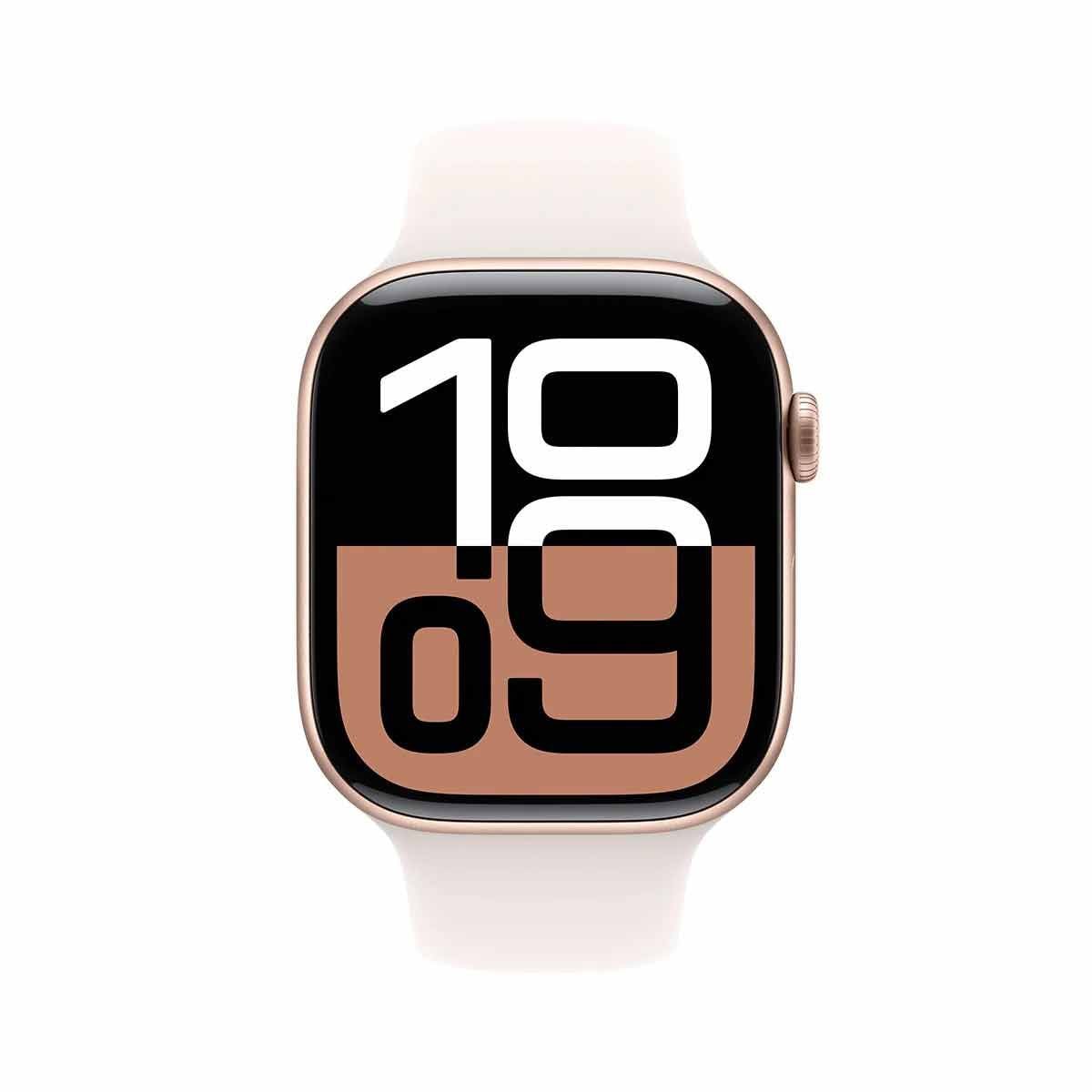 Apple Watch Series 10 GPS ตัวเรือนอะลูมิเนียม สีโรสโกลด์ 46 มม. สายแบบ Sport Band สีชมพูบลัช ขนาด M/L