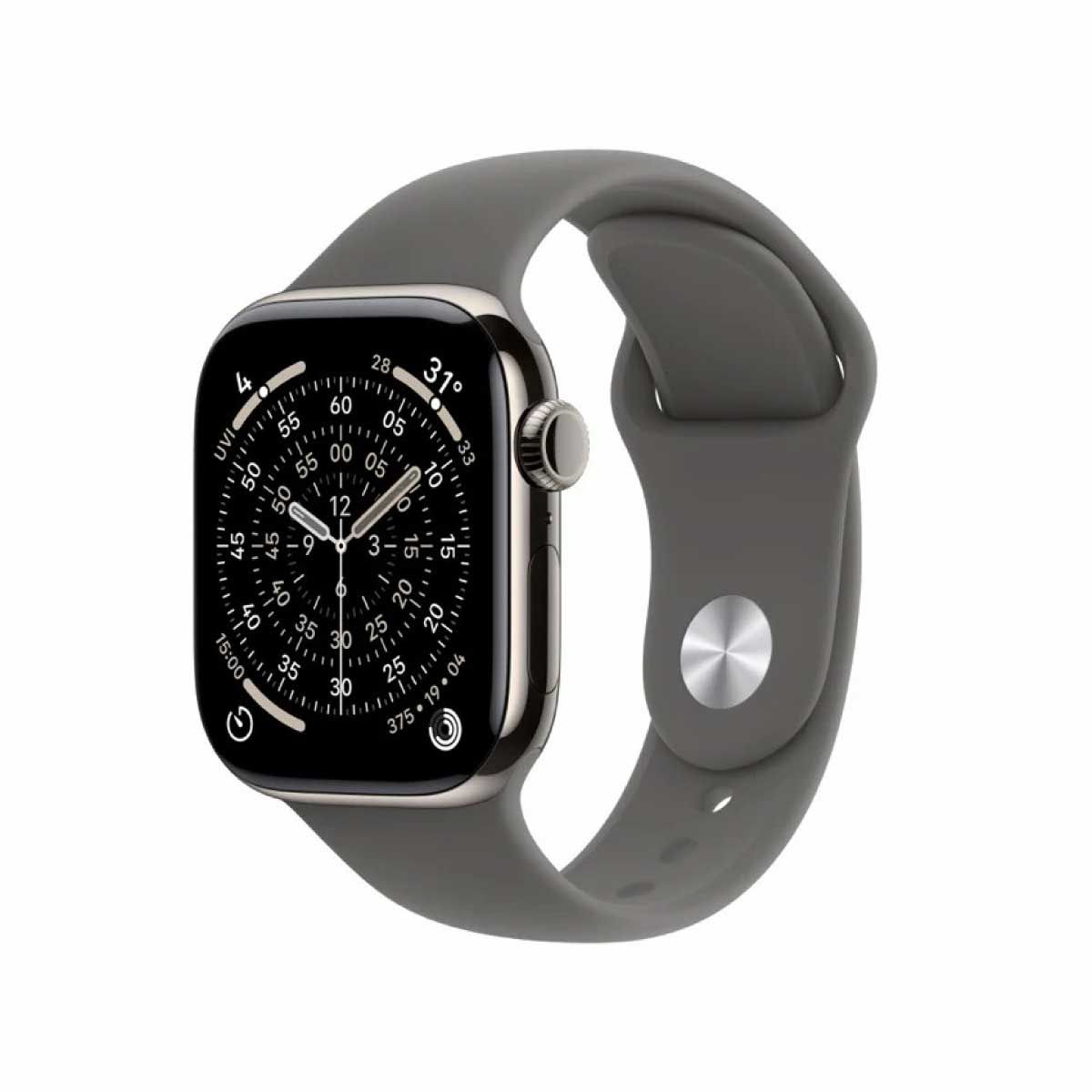Apple Watch Series 11 รุ่น GPS + CELLULAR | ตัวเรือนไทเทเนียม สีธรรมชาติ 42 มม. | สายแบบ Sport Band สีเทาสโตนเกรย์ ขนาด S/M