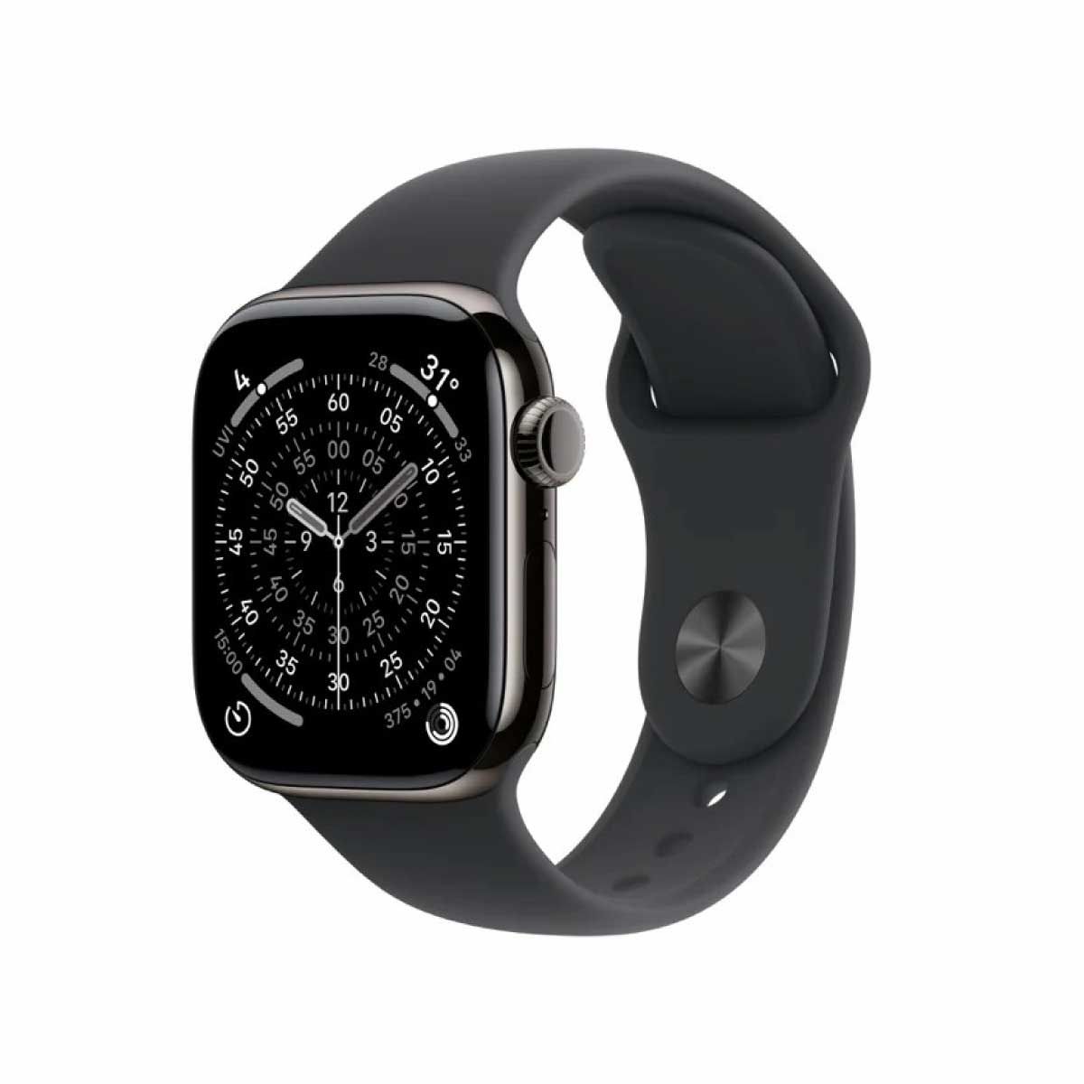 Apple Watch Series 11 รุ่น GPS + CELLULAR | ตัวเรือนไทเทเนียม สีเทาสเลท 42 มม. | สายแบบ Sport Band สีดำ S/M