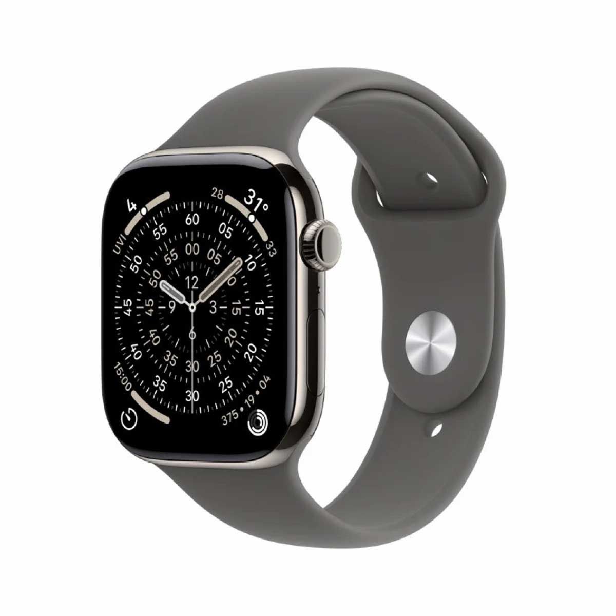 Apple Watch Series 11 รุ่น GPS + CELLULAR | ตัวเรือนไทเทเนียม สีธรรมชาติ 46 มม. | สายแบบ Sport Band สีเทาสโตนเกรย์ ขนาด M/L