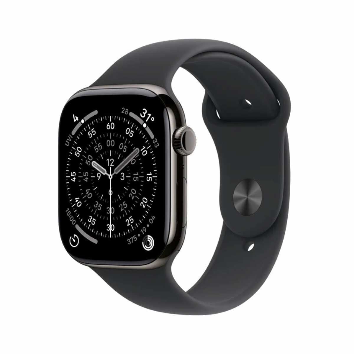 Apple Watch Series 11 รุ่น GPS + CELLULAR | ตัวเรือนไทเทเนียม สีเทาสเลท 46 มม. | สายแบบ Sport Band สีดำ ขนาด M/L