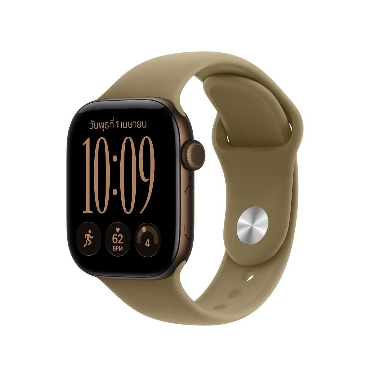 Apple Watch Series 12 รุ่น GPS + Cellular ตัวเรือนอะลูมิเนียม สีบรอนซ์เข้ม 42 มม. สายแบบ Sport Band สีเขียวมะกอก ขนาด S/M (Pre-Order รับสินค้าวันที่ 19 ต.ค. 69 เป็นต้นไป)