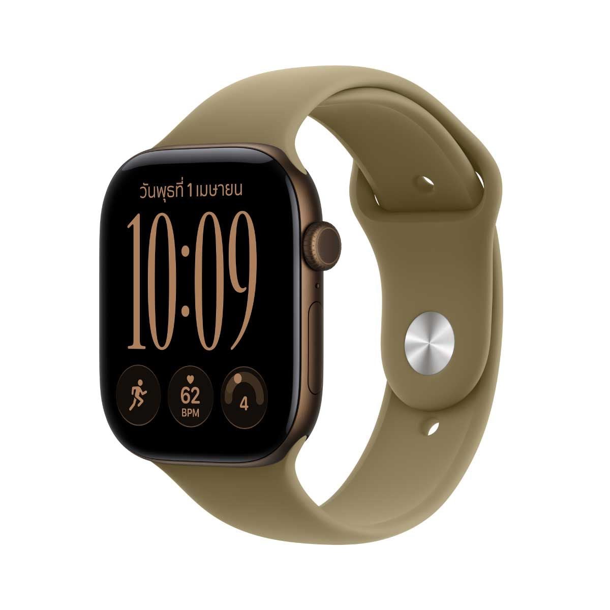 Apple Watch Series 12 รุ่น GPS + Cellular ตัวเรือนอะลูมิเนียม สีบรอนซ์เข้ม 46 มม. สายแบบ Sport Band สีเขียวมะกอก ขนาด M/L (Pre-Order รับสินค้าวันที่ 19 ต.ค. 69 เป็นต้นไป)