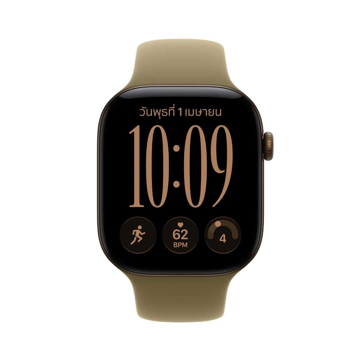 Apple Watch Series 12 รุ่น GPS + Cellular ตัวเรือนอะลูมิเนียม สีบรอนซ์เข้ม 46 มม. สายแบบ Sport Band สีเขียวมะกอก ขนาด M/L (Pre-Order รับสินค้าวันที่ 19 ต.ค. 69 เป็นต้นไป)
