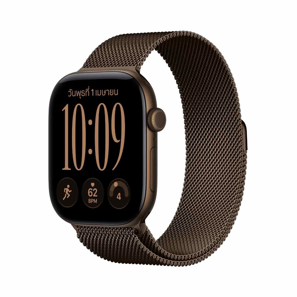 Apple Watch Series 12 รุ่น GPS ตัวเรือนอะลูมิเนียม สีบรอนซ์เข้ม 46 มม. สายแบบ Milanese Loop สีบรอนซ์เข้ม ขนาด M/L (Pre-Order รับสินค้าวันที่ 19 ต.ค. 69 เป็นต้นไป)