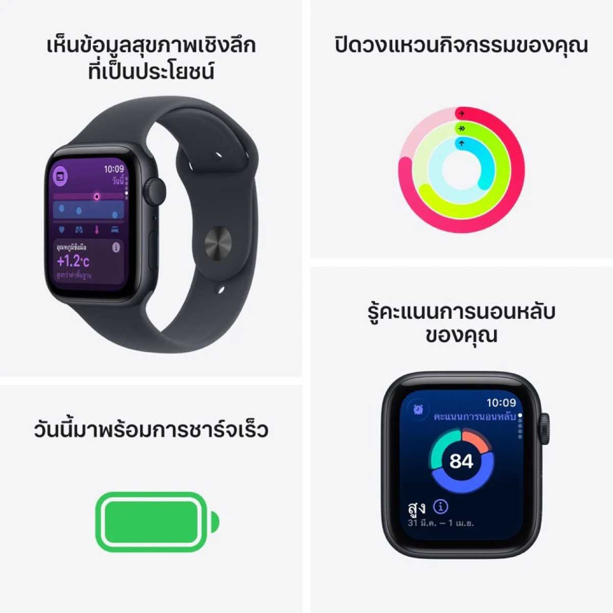 Apple Watch SE 3 รุ่น GPS | ตัวเรือนอะลูมิเนียม สีมิดไนท์ 40 มม. | สายแบบ Sport Band สีมิดไนท์ ขนาด M/L