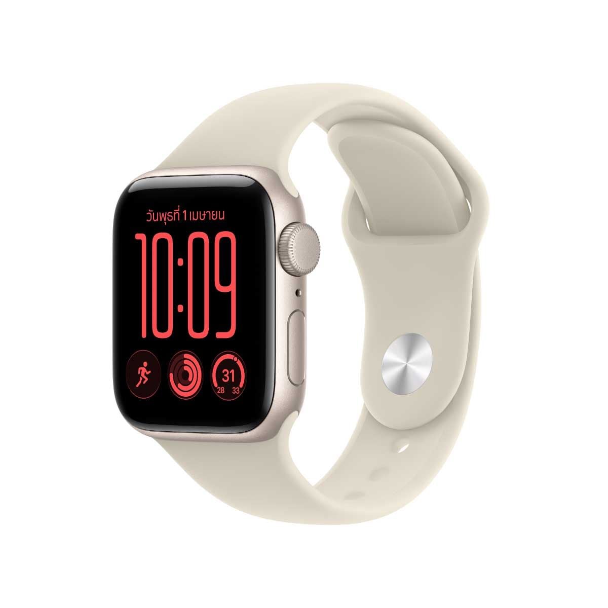 Apple Watch SE 3 รุ่น GPS ตัวเรือนอะลูมิเนียม สีสตาร์ไลท์ 40 มม. สายแบบ Sport Band สีทราย ขนาด S/M