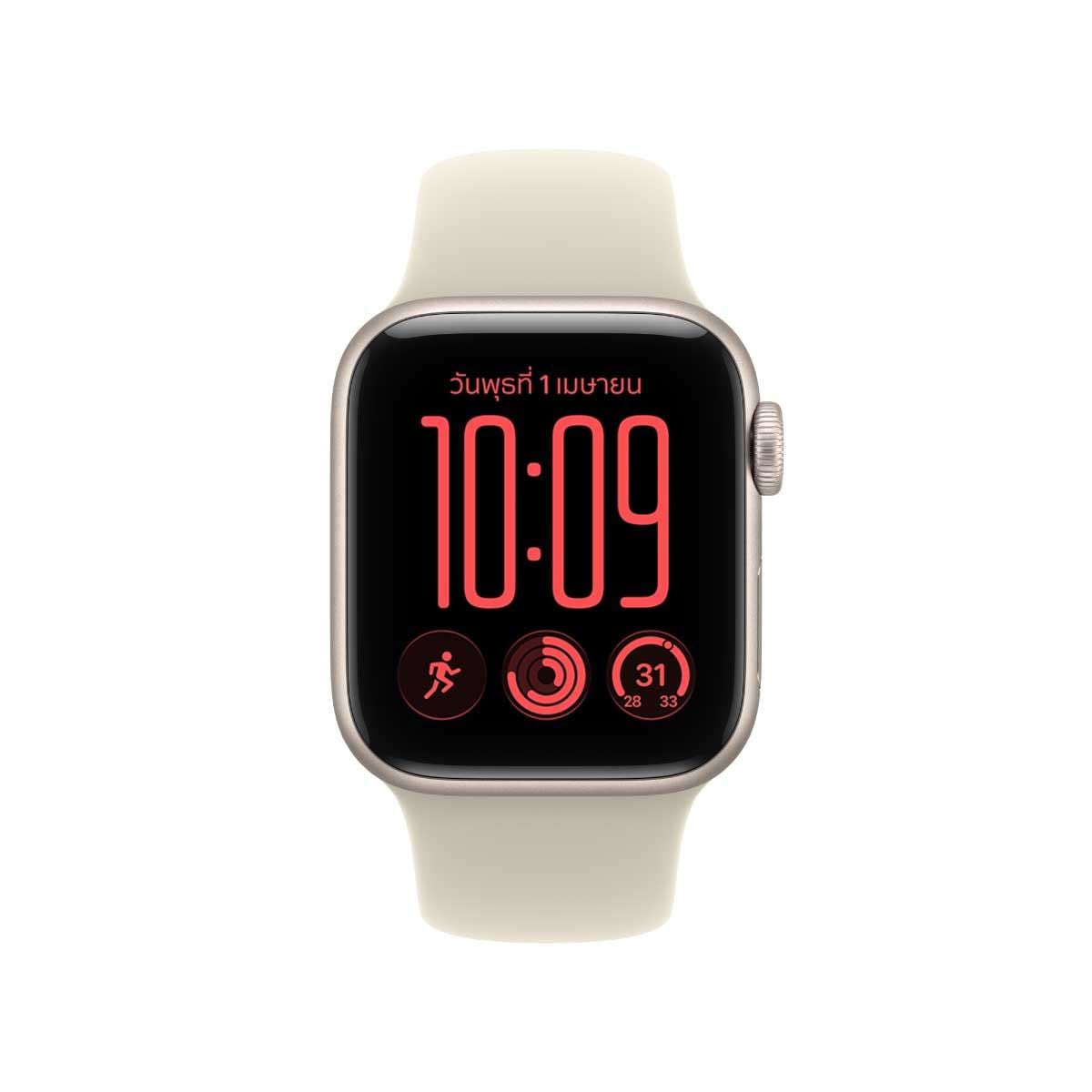 Apple Watch SE 3 รุ่น GPS ตัวเรือนอะลูมิเนียม สีสตาร์ไลท์ 40 มม. สายแบบ Sport Band สีทราย ขนาด S/M