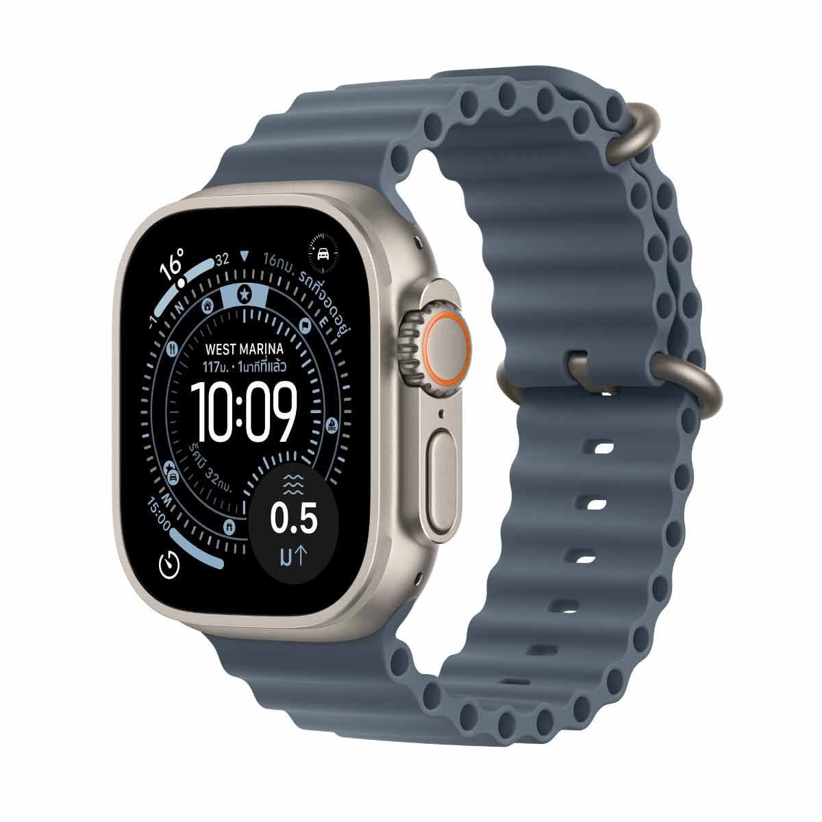 Apple Watch Ultra 3 รุ่น GPS + CELLULAR | ตัวเรือนไทเทเนียมธรรมชาติ 49 มม. | สายแบบ Ocean Band สีน้ำเงินแองเคอร์บลู