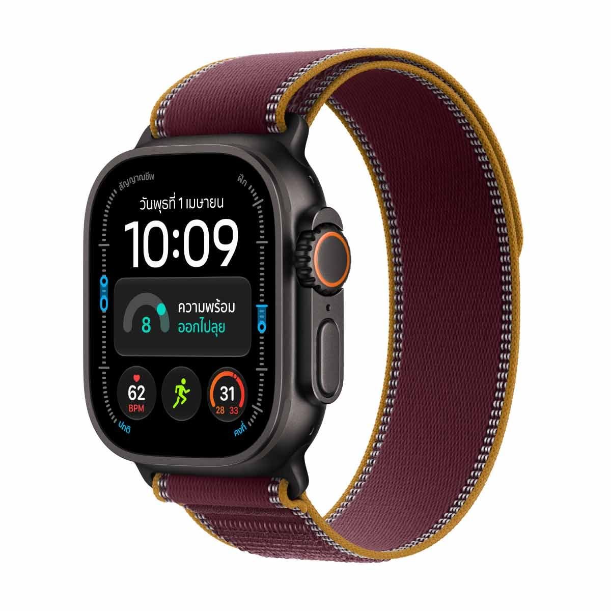Apple Watch Ultra 4 รุ่น GPS + Cellular ตัวเรือนไทเทเนียม สีดำ 49 มม. สายแบบ Trail Loop สีเบอร์กันดี ขนาด M/L (Pre-Order รับสินค้าวันที่ 19 ต.ค. 69 เป็นต้นไป)