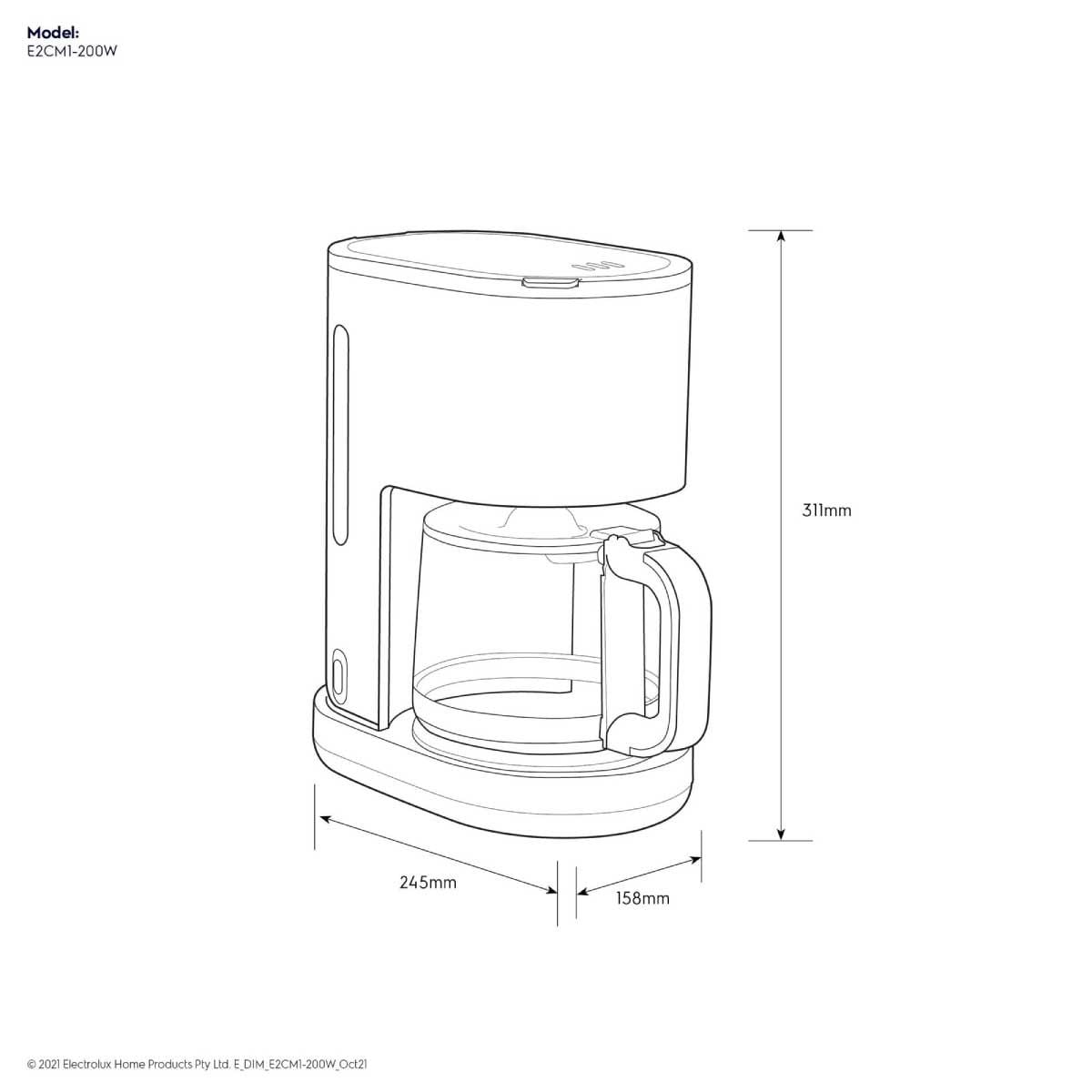 ELECTROLUX เครื่องชงกาแฟแบบน้ำผ่าน1000วัตต์ รุ่น E2CM1-200W