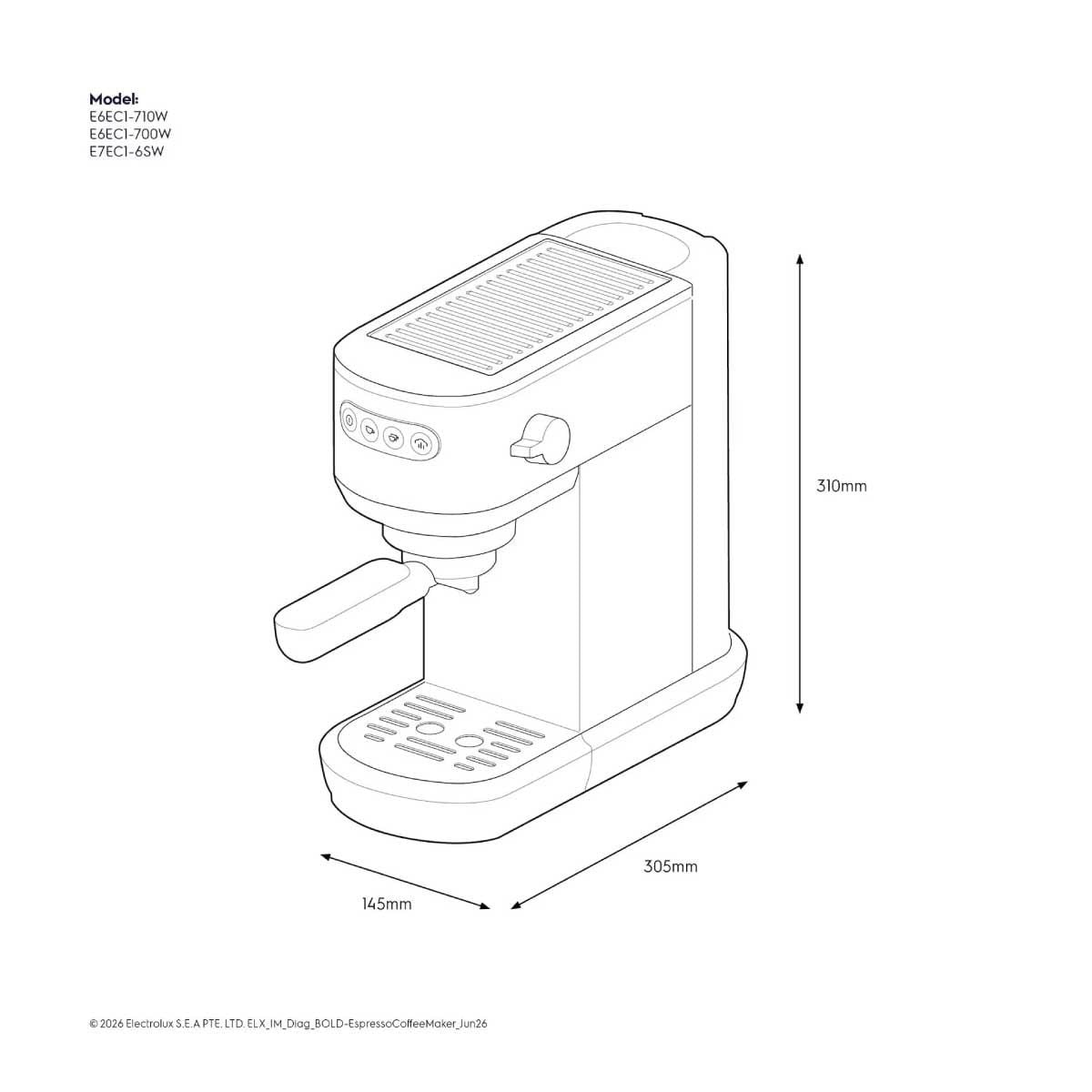 ELECTROLUX เครื่องชงกาแฟEspresso แรงดัน15บาร์ สีขาว E6EC1-70 0W