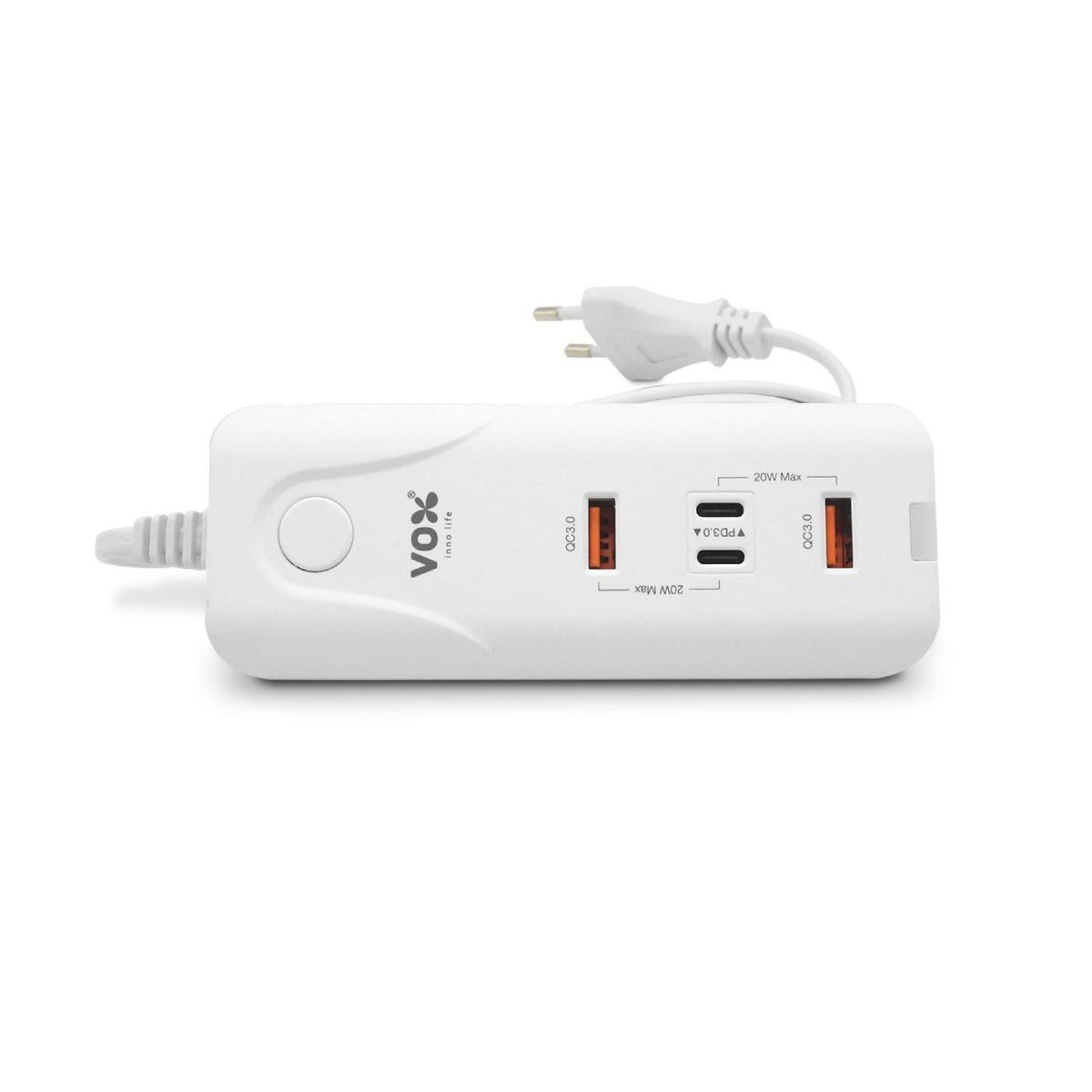 VOX   ปลั๊กVOX 40W 1.5เมตร 2USB-A QC 3.0/2TYPE-C PD3.0สีขาว รุ่นF5CAB-VX01-P400