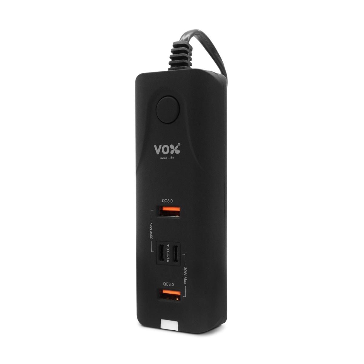 VOX  ปลั๊กVOX 60W 2เมตร 2USB-A QC 3.0/2TYPE-C PD3.0 สีดำ รุ่นF5CAB-VX02-P600