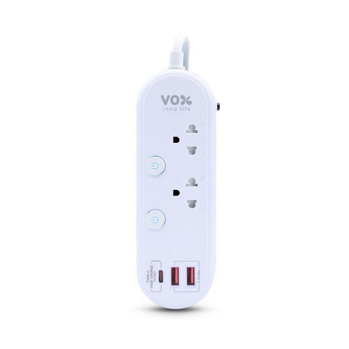 VOX ปลั๊กVOX โนว่าไลท์ 2สวิตซ์ 2ช่อง 2USB+ 1TYPE C สีขาว3M รุ่นF5ST3-NLB1-2231