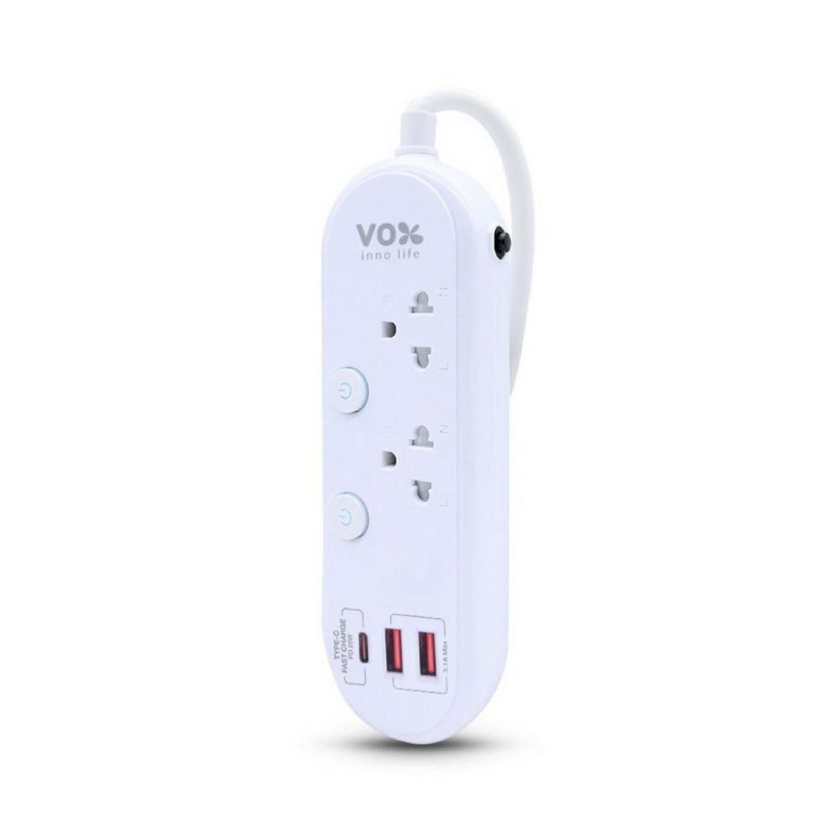 VOX ปลั๊กVOX โนว่าไลท์ 2สวิตซ์ 2ช่อง 2USB+ 1TYPE C สีขาว3M รุ่นF5ST3-NLB1-2231