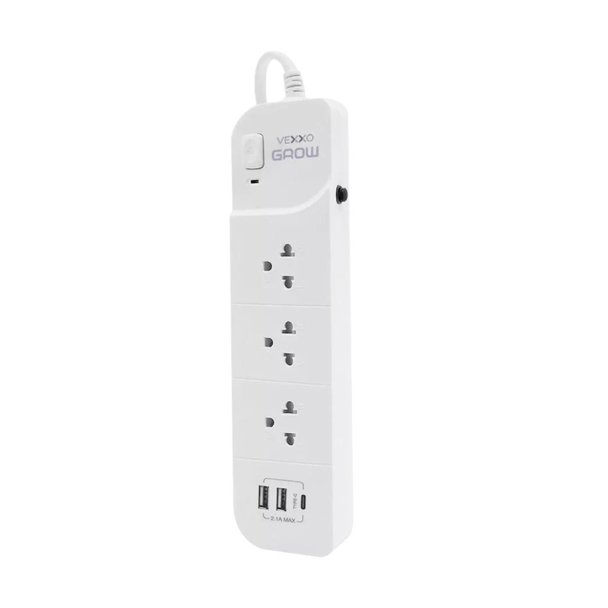 VEXXO ปลั๊กVEXXO สปอร์ตเทคโกลว์ 1สวิตซ์ 3ช่อง 2USB+1TYPE C 5M 2.1A สีขาว รุ่นF5STB-VG01-1332