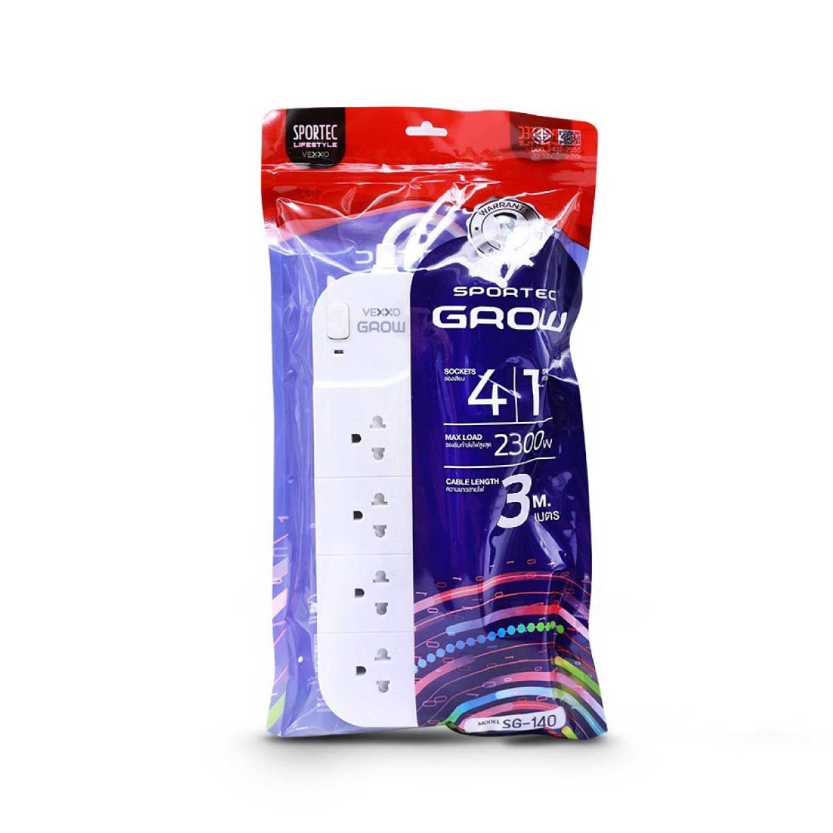 VEXXO ปลั๊กVEXXO สปอร์ตเทคโกลว์ 1สวิตซ์ 4ช่อง สีขาว 3Mรุ่นF5STB-VG01-1401
