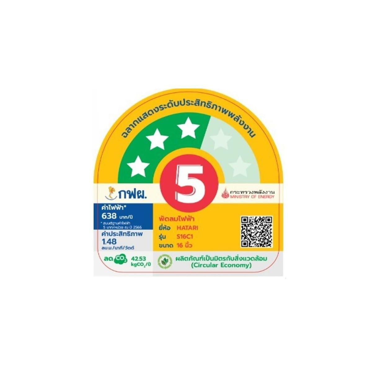HATARI พัดลมปรับระดับ 16 นิ้ว สีเขียว รุ่น S16C1